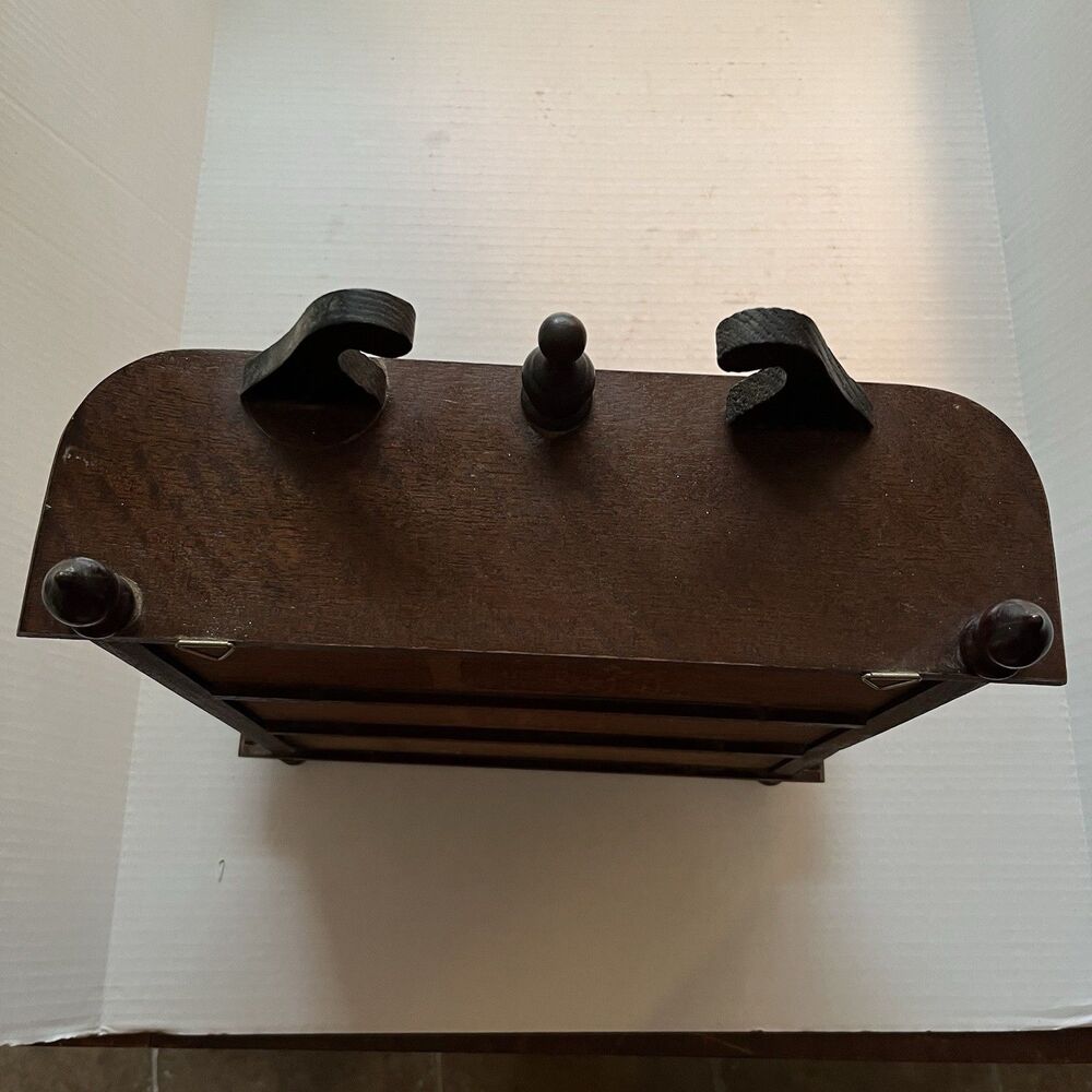 Vintage Small Cabinet Wood 2 Shelves Glass Door Footed Wall Hanging 17" - Picture 12 of 13